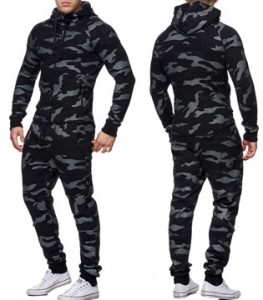 658 ensemble de jogging camouflage militaire noir pour homme face