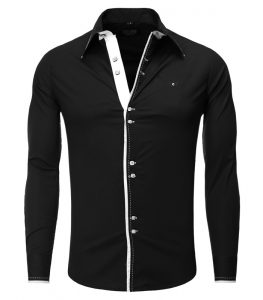 8245-chemise-coupe-ajustee-double-bouton-pour-homme-noir
